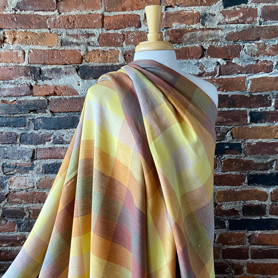 Default Sunset - 100% Yarn Dyed Linen- Sunset - Square block plaid