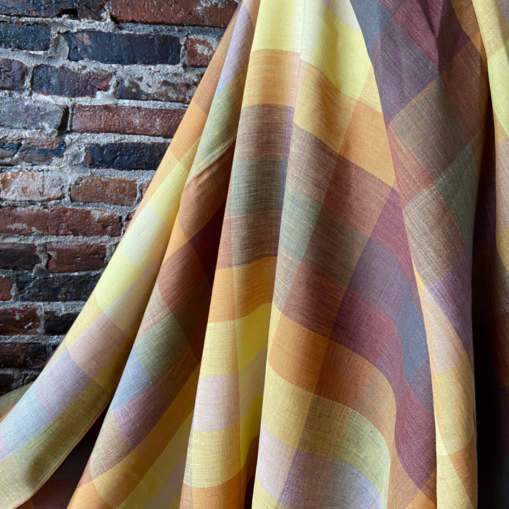 Default Sunset - 100% Yarn Dyed Linen- Sunset - Square block plaid