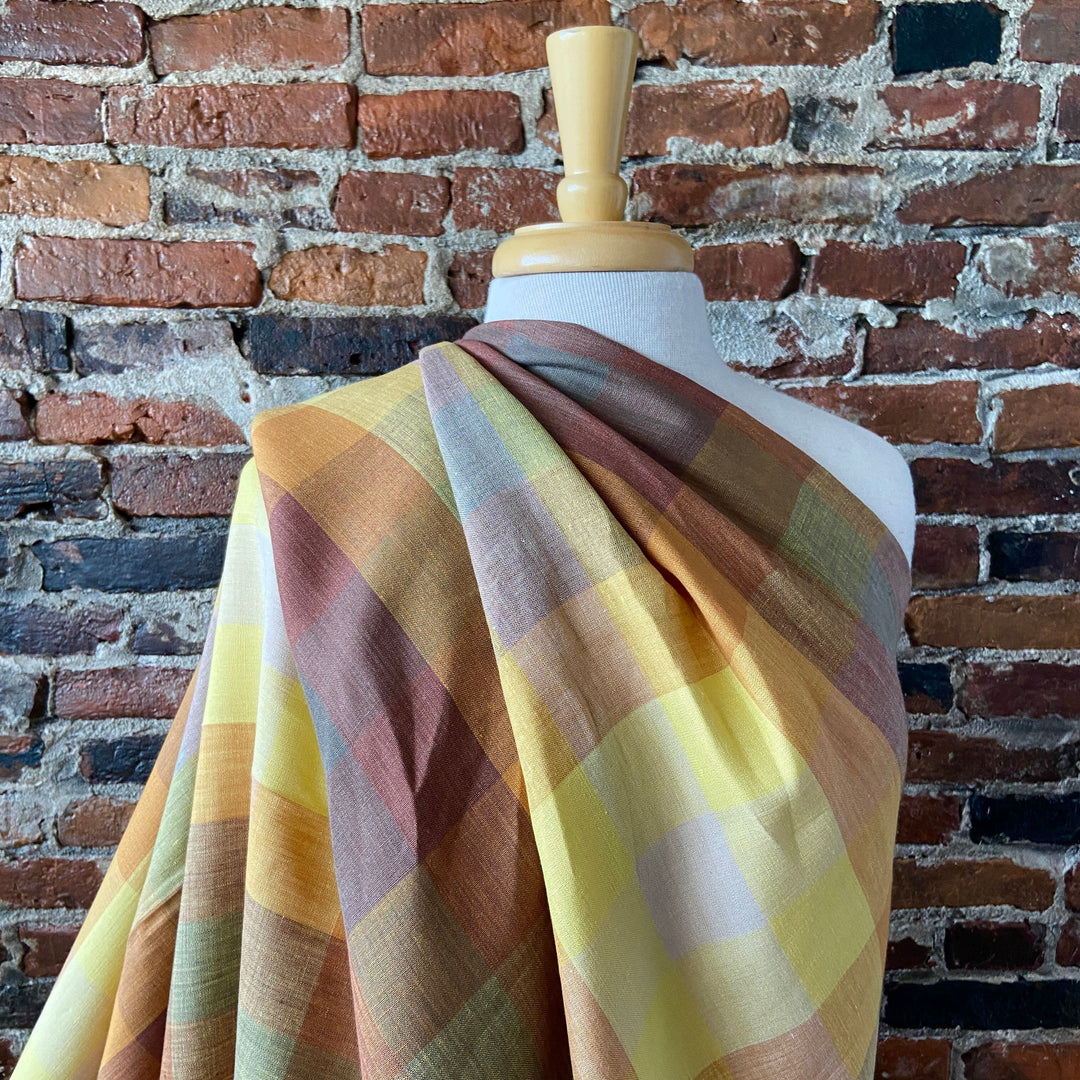 Default Sunset - 100% Yarn Dyed Linen- Sunset - Square block plaid