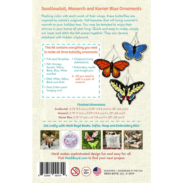 Default Swallowtail, Monarch, and Karner Blue Ornaments - Whimsey Ornament Kit from Heidi Boyd