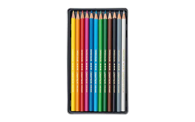 Default Swisscolor 12 Permanent Pencil Set - Permanent Colored Pencils in a Metal Tin