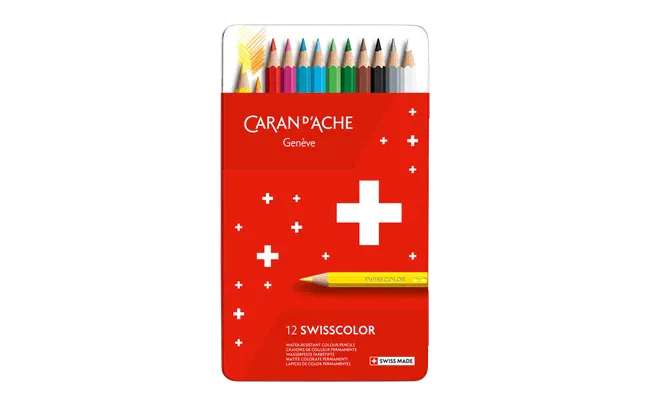Default Swisscolor 12 Permanent Pencil Set - Permanent Colored Pencils in a Metal Tin