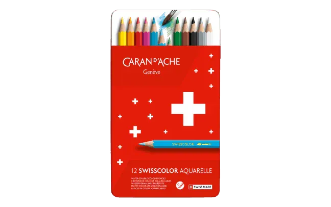 Default Swisscolor 12 Water-Soluble Pencil Set - Watercolor Color Pencils in a Metal Tin