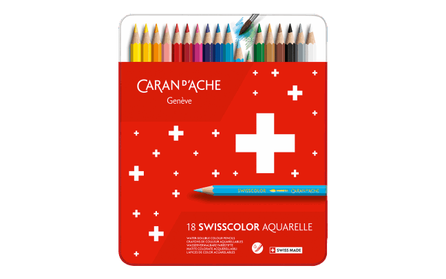 Default Swisscolor 18 Water-Soluble Pencil Set - Watercolor Color Pencils in a Metal Tin