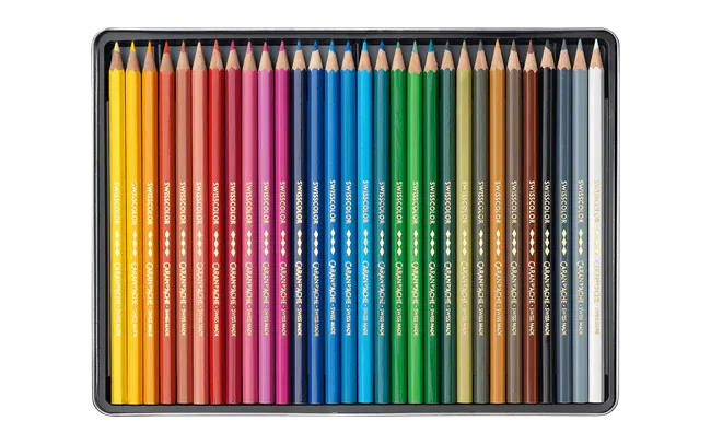 Default Swisscolor 30 Permanent Pencil Set - Permanent Colored Pencils in a Metal Tin