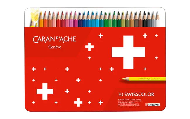 Default Swisscolor 30 Permanent Pencil Set - Permanent Colored Pencils in a Metal Tin