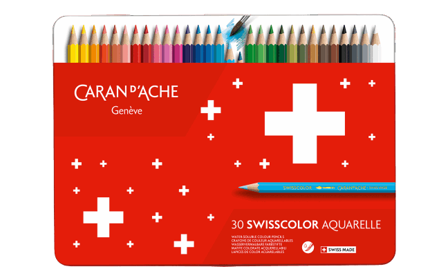 Default Swisscolor 30 Water-Soluble Pencil Set - Watercolor Colored Pencils in a Metal Tin