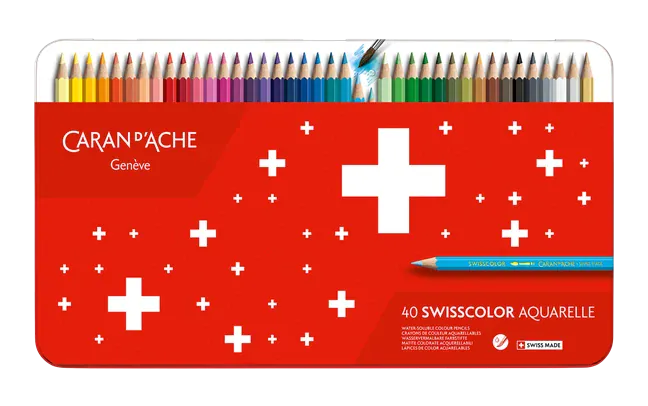 Default Swisscolor 40 Water-Soluble Pencil Set - Watercolor Color Pencils in a Metal Tin