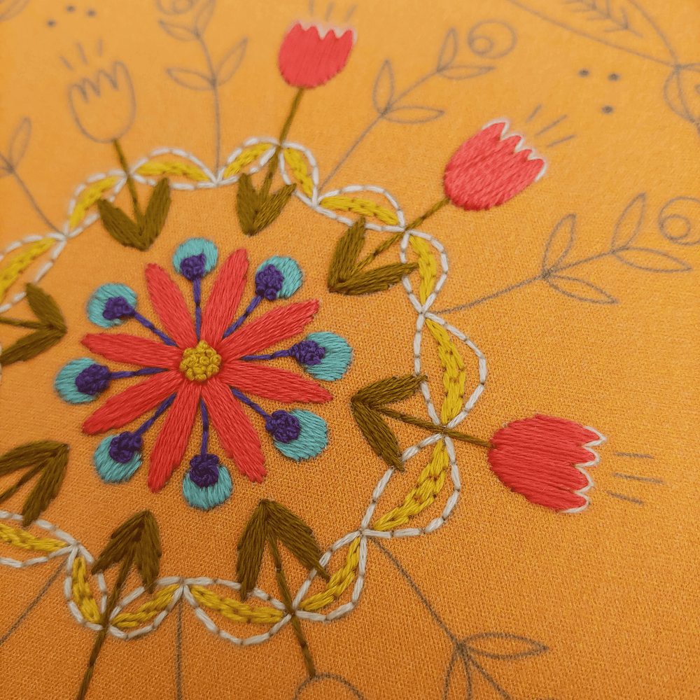 Tangerine Mandala Embroidery Kit - Cozyblue Handmade