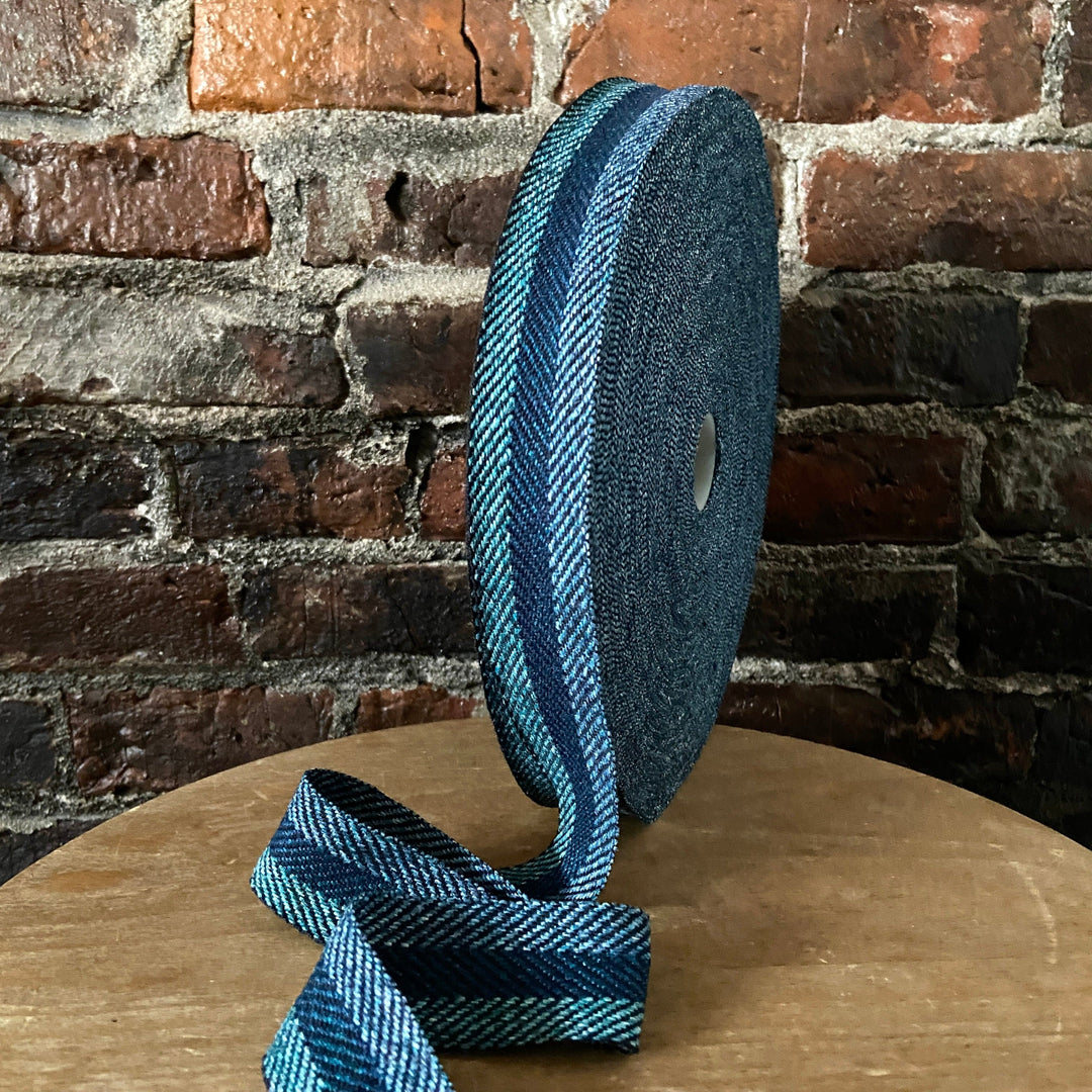 Default Tricolor Heavy Striped Twill Tape - Blue + Green - 1.25"