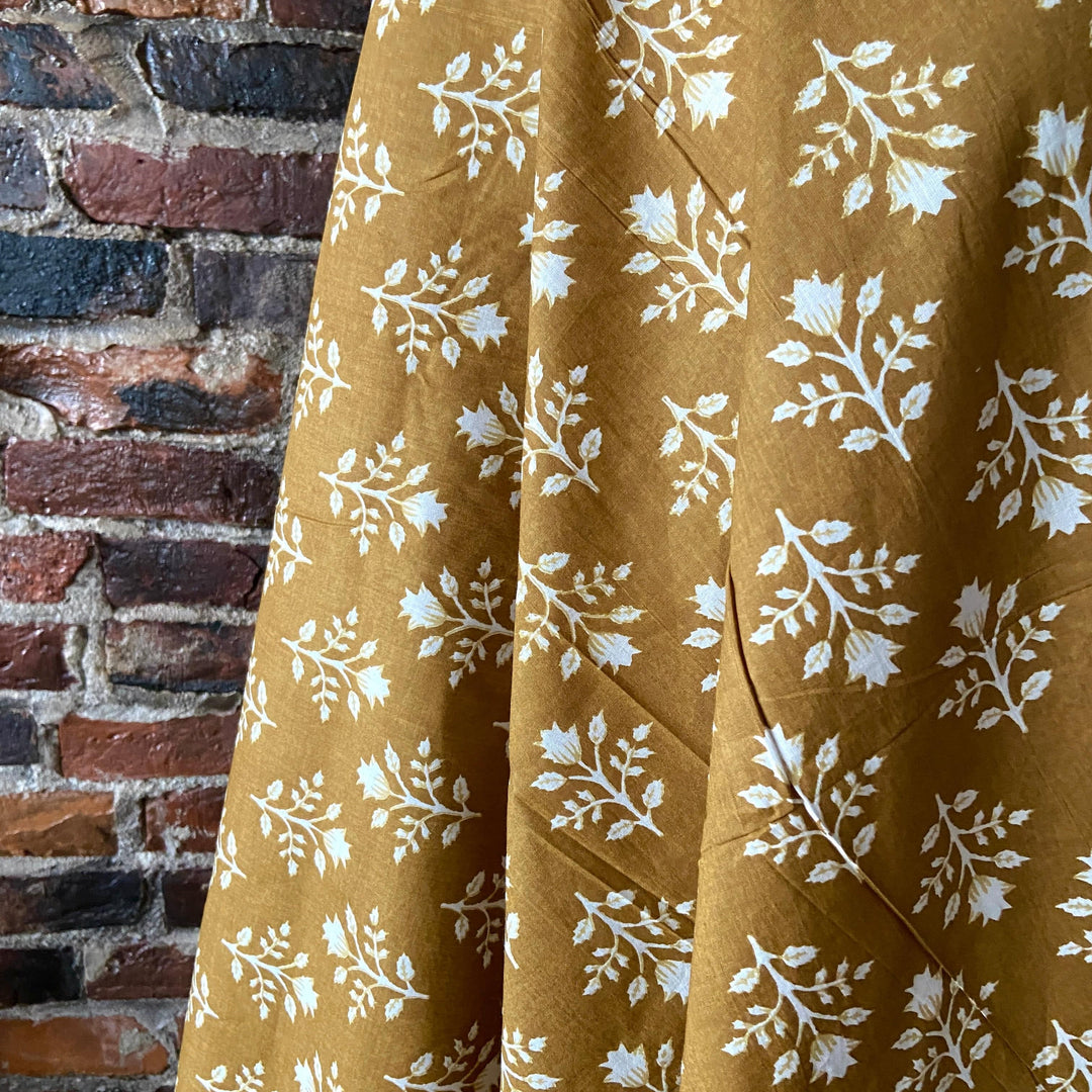 Default White Floral on Dark Mustard - Sangeneri Block Printed Indian Cotton