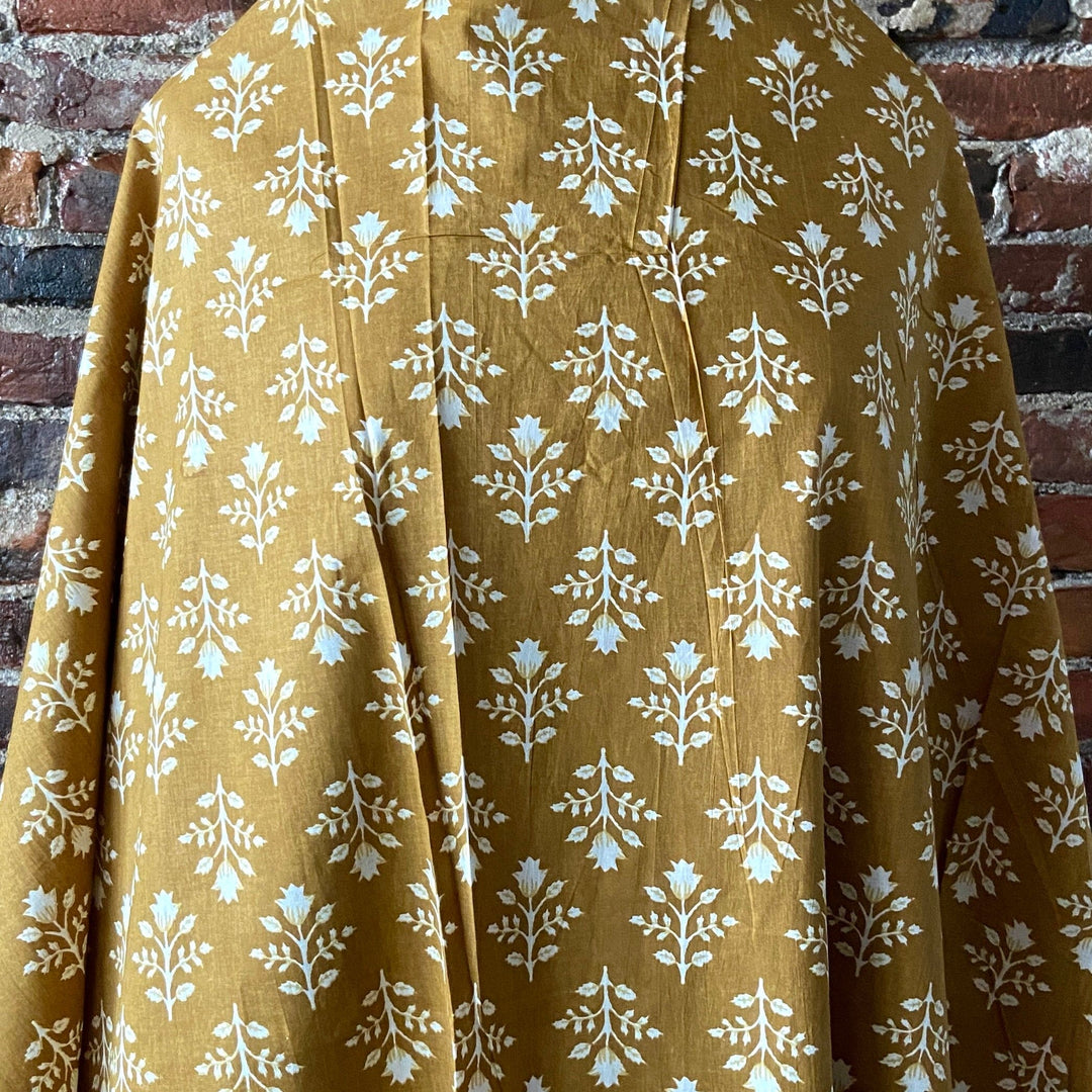 Default White Floral on Dark Mustard - Sangeneri Block Printed Indian Cotton