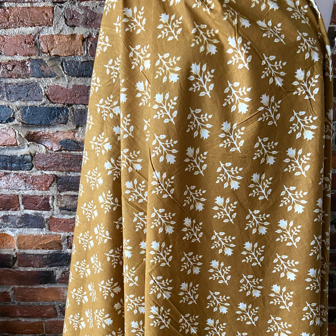 Default White Floral on Dark Mustard - Sangeneri Block Printed Indian Cotton