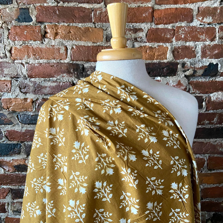 Default White Floral on Dark Mustard - Sangeneri Block Printed Indian Cotton