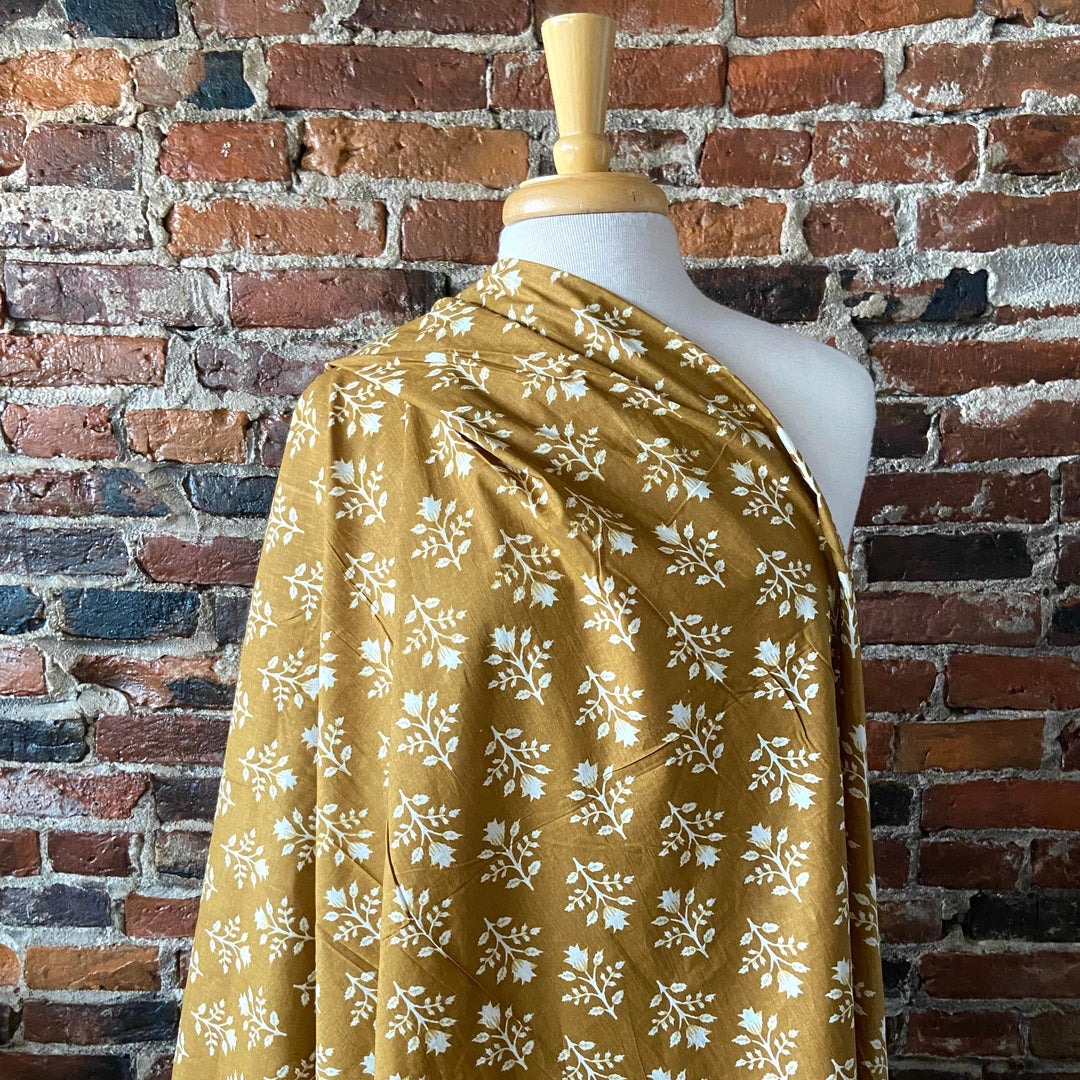 Default White Floral on Dark Mustard - Sangeneri Block Printed Indian Cotton