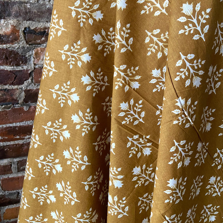 Default White Floral on Dark Mustard - Sangeneri Block Printed Indian Cotton