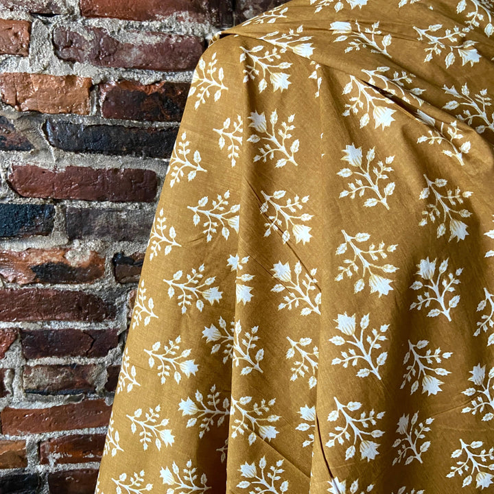 Default White Floral on Dark Mustard - Sangeneri Block Printed Indian Cotton