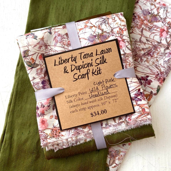 Default Wild Flowers in Light Pink & Woodland - Liberty and Silk Scarf Kit 2024