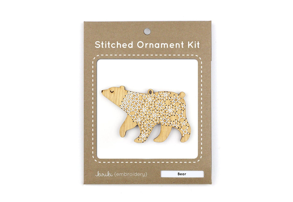 Wooden Bear Stitched Ornament Kit from Kiriki