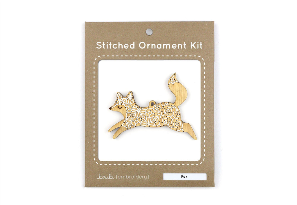 Wooden Fox Stitched Ornament Kit from Kiriki
