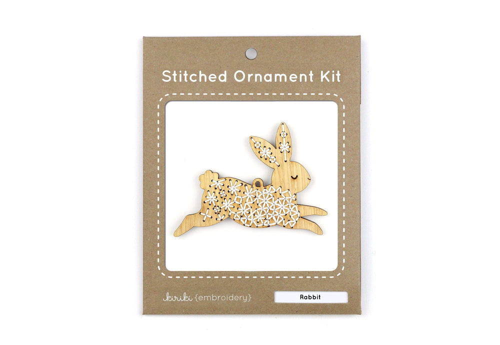Wooden Rabbit Stitched Ornament Kit from Kiriki
