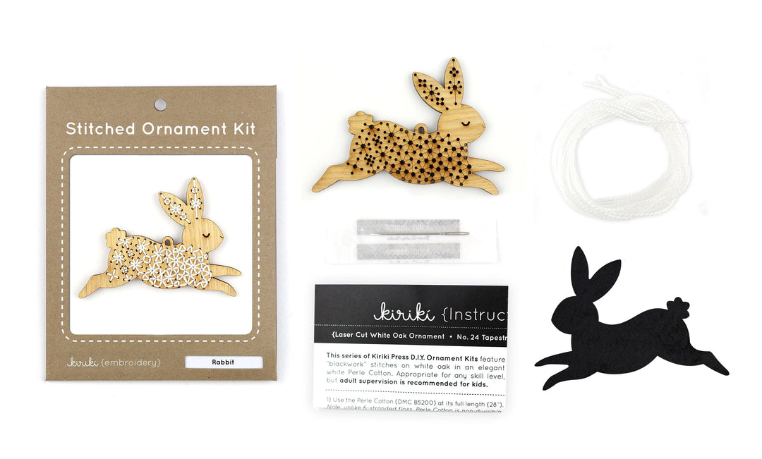 Wooden Rabbit Stitched Ornament Kit from Kiriki