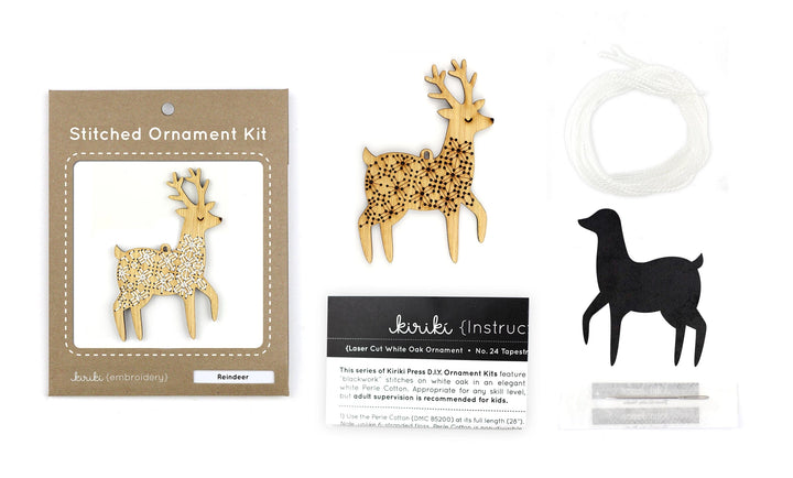 Wooden Reindeer Stitched Ornament Kit from Kiriki