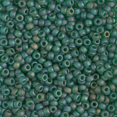 8/0 - Miyuki Glass Seed Beads - Matte Transparent AB - Green  - 8-146FR