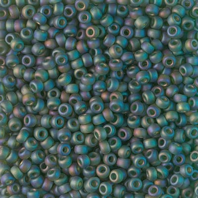 8/0 - Miyuki Glass Seed Beads - Matte Transparent AB - Olive  - 8-158FR