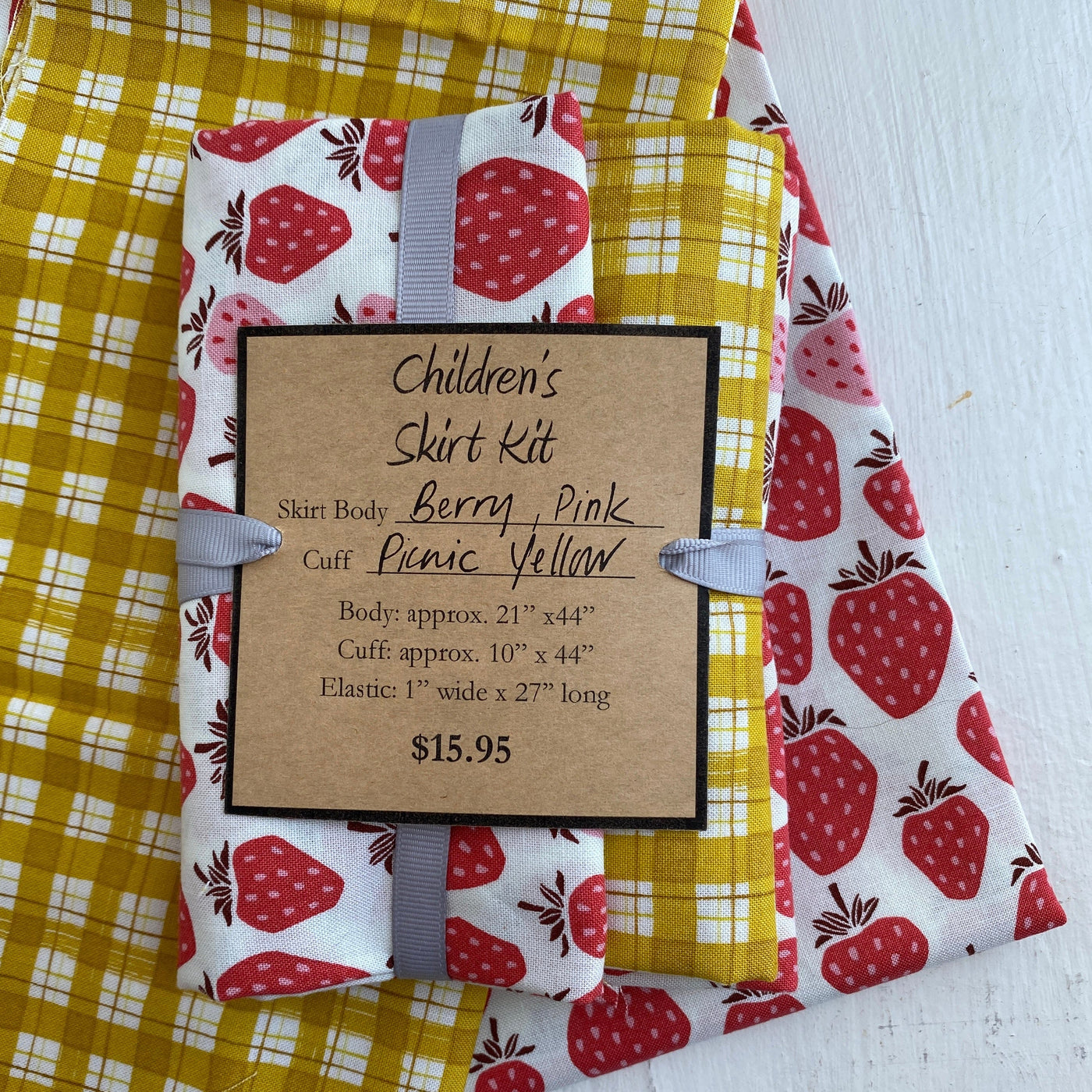 Apple Tree - Child's Skirt Kit - Pink Berry with Yellow Picnic Cuff