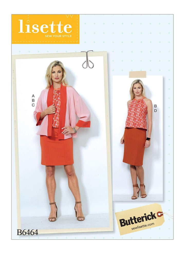 Banded Jacket, Notch-Neck Top and Pencil Skirts, Larger Sizes, Lisette for Butterick B6464