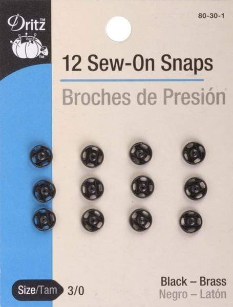Black Sew-On Snaps, size 3