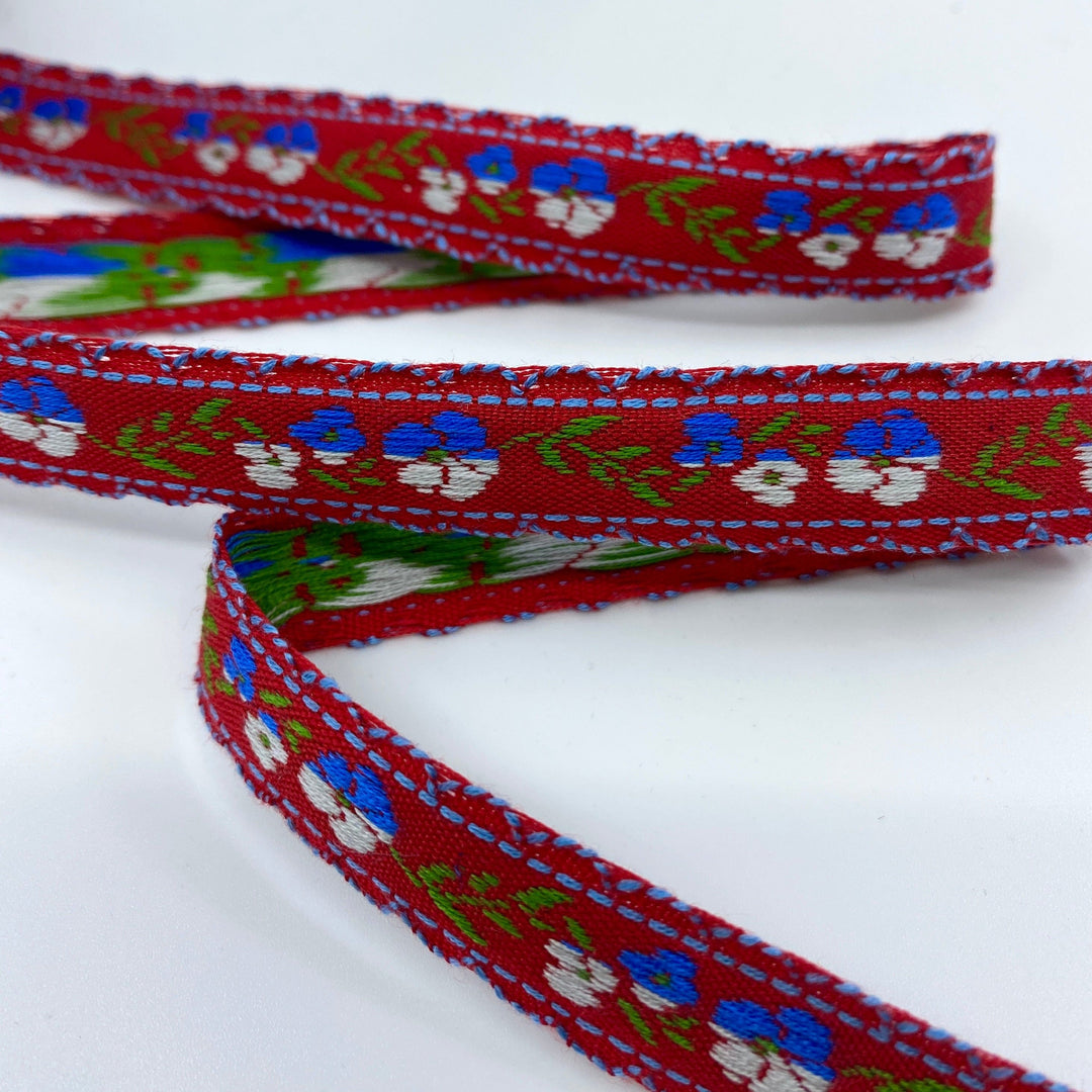 Blue and Red Floral Vintage Ribbon