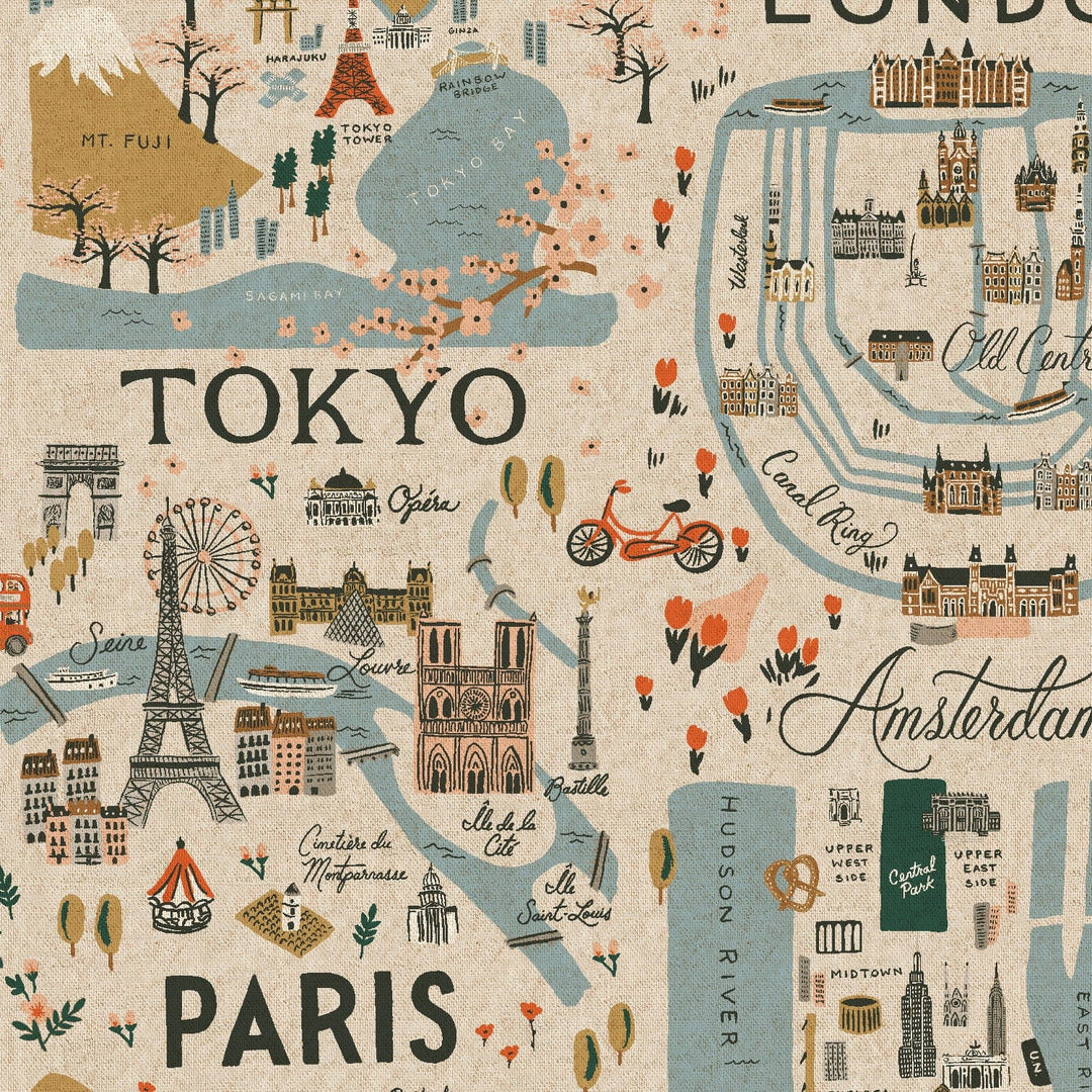 Canvas ~ City Guide in Natural Unbleached Canvas ~ Bon Voyage by Rifle Paper Co.