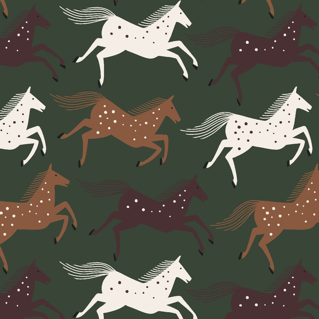 CANVAS - Wild Horses on Green Fields Fabric - Wild & Free Collection by Loes van Oosten