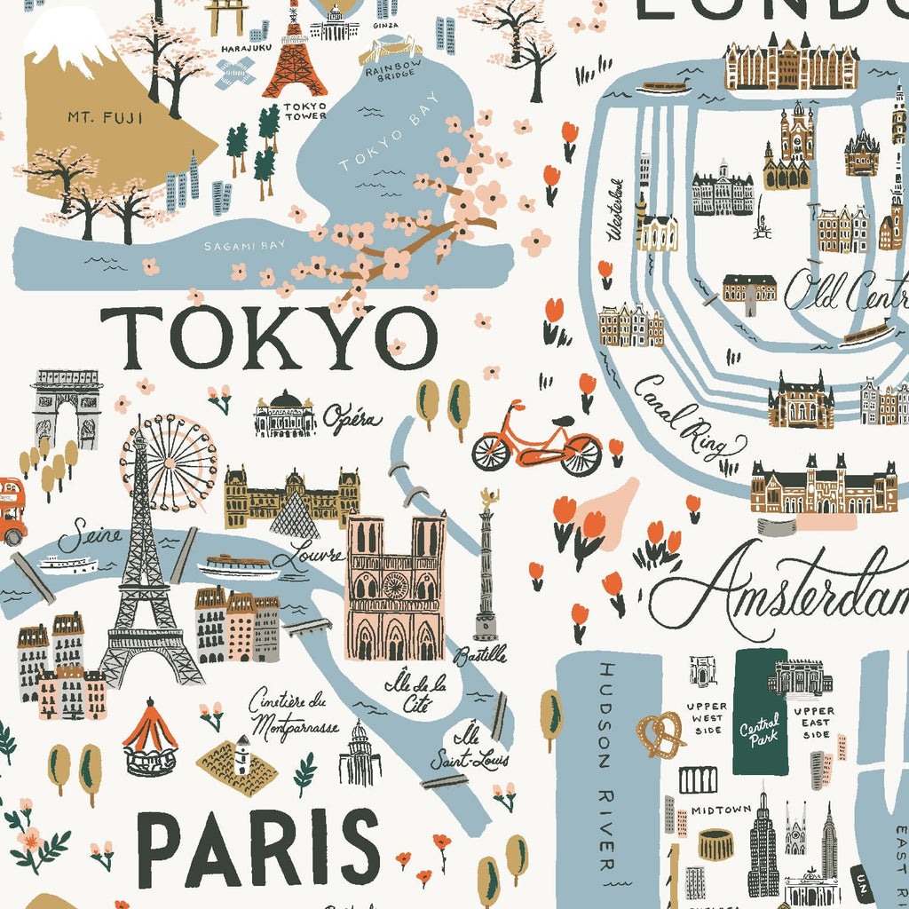 Rifle Paper Co. Bon Voyage City Guide White - Cotton + Steel - PER QUARTER METRE Rifle Paper Co. Bon Voyage City Guide White - Cotton + Steel - PER QUARTER METRE
