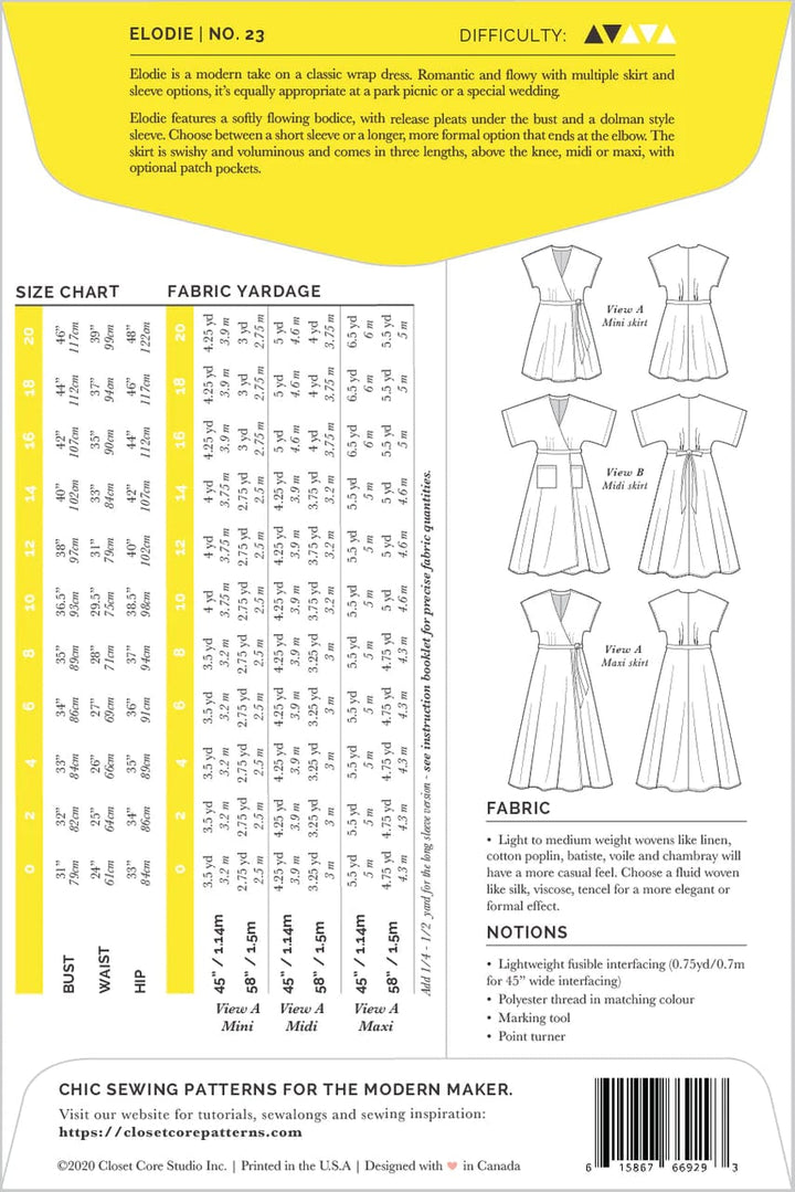 Elodie Wrap Dress - Closet Core Patterns - Sizes 0-20