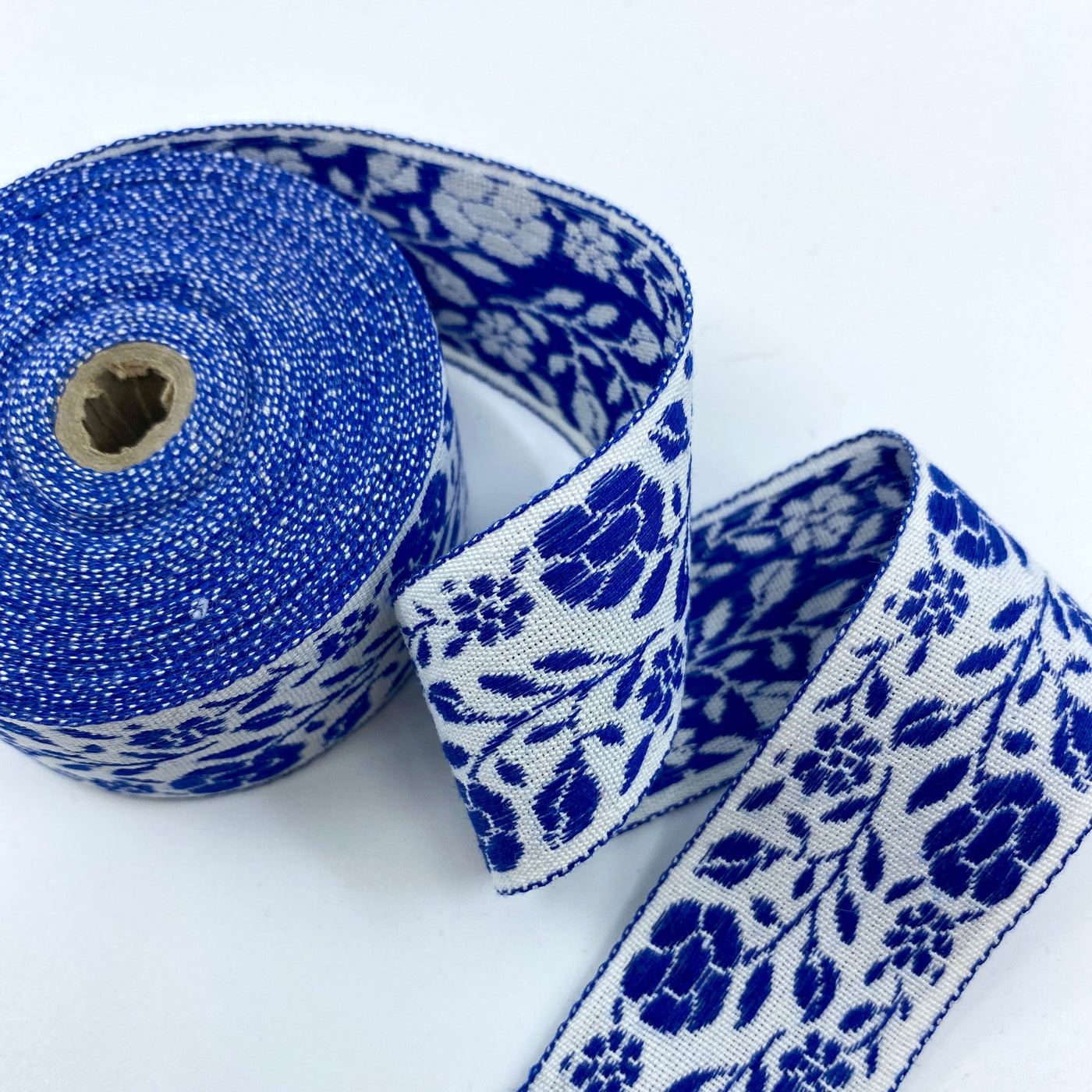 Floral Jacquard Cotton Ribbon, Blue