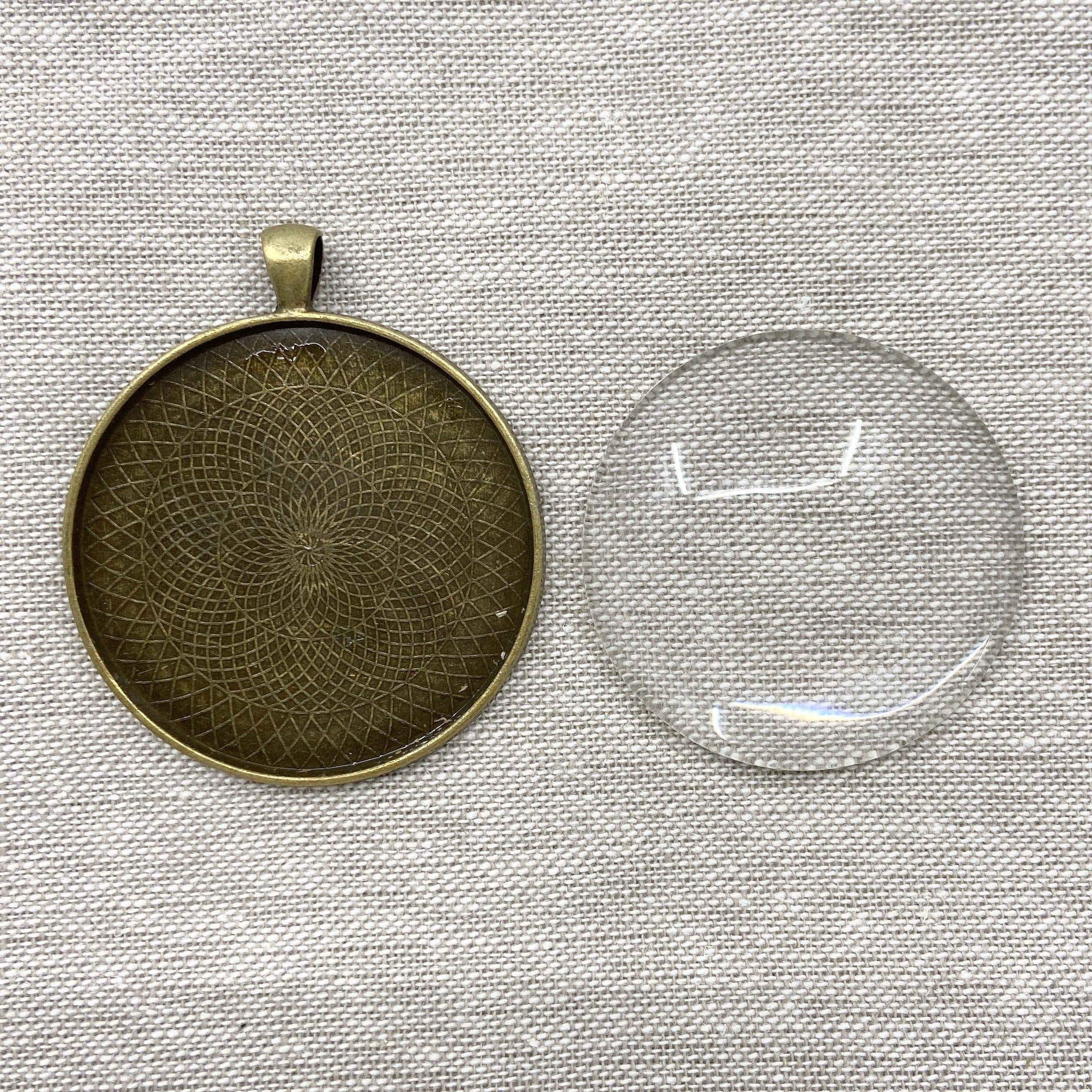 Glass Cabochon Ornament Set in Antique Bronze Color