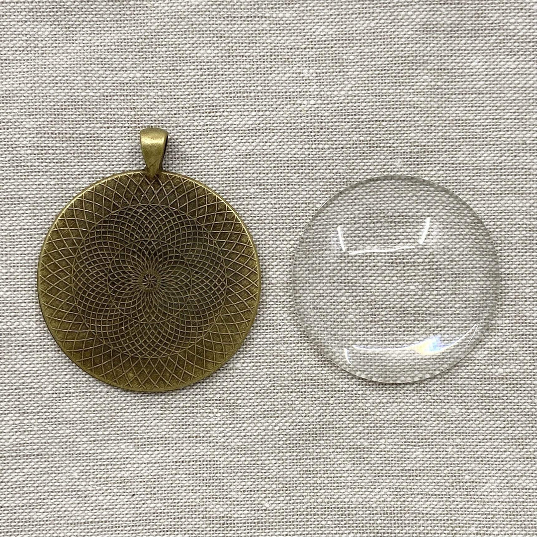 Glass Cabochon Ornament Set in Antique Bronze Color