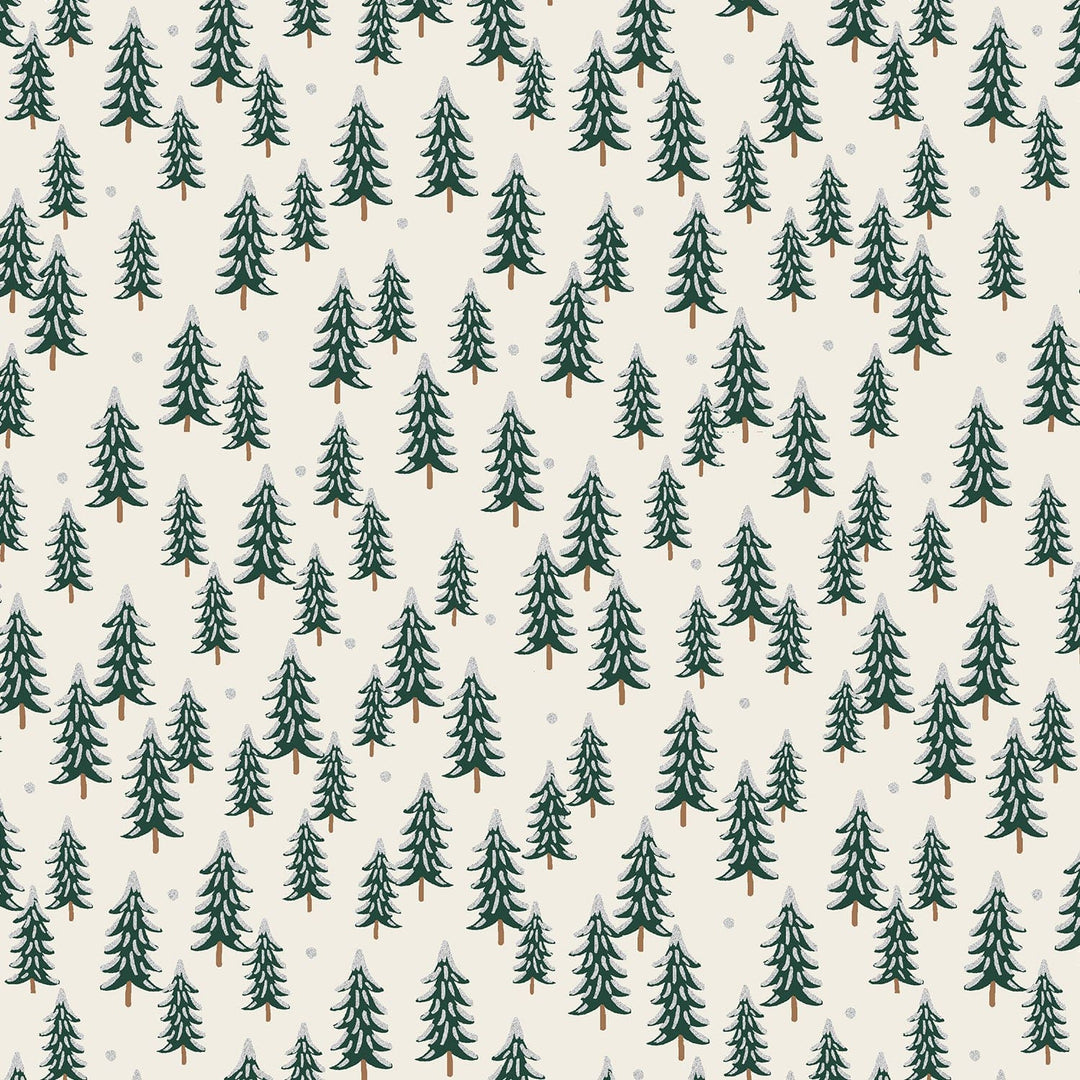 Holiday Classics - Fir Trees on Silver Metallic Fabric - Rifle Paper Co.