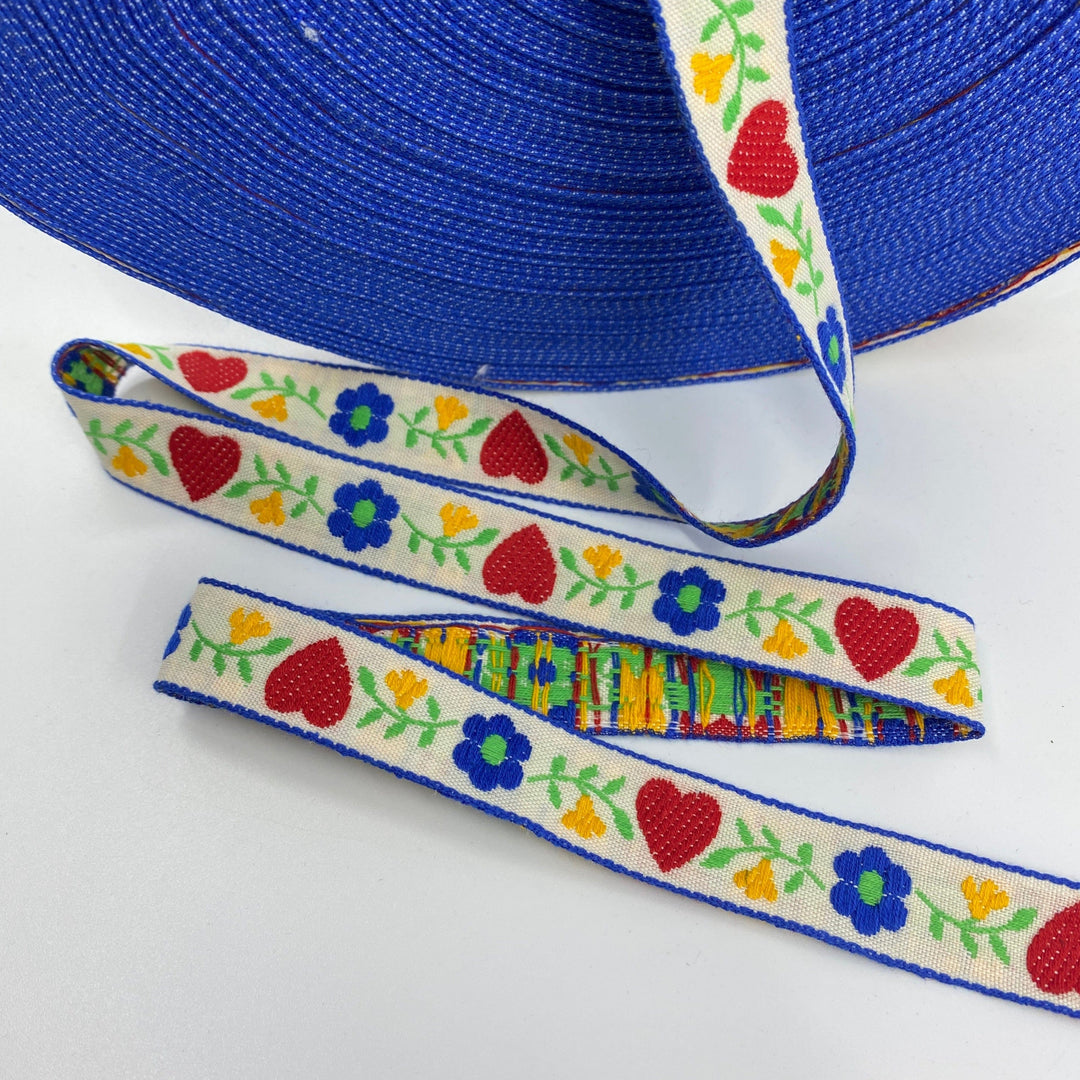 Jacquard Ribbon with Flowers and Hearts