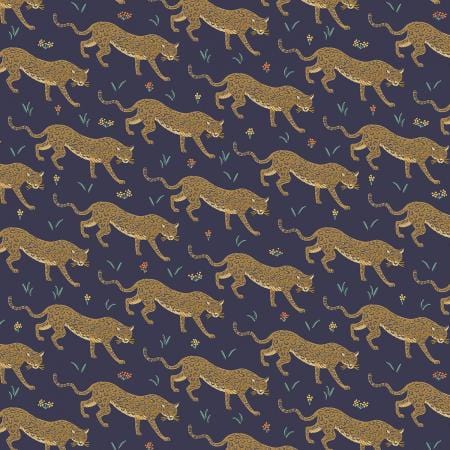 Jaguar - Navy Metallic Fabric ~ Camont Collection by Rifle Paper Co.