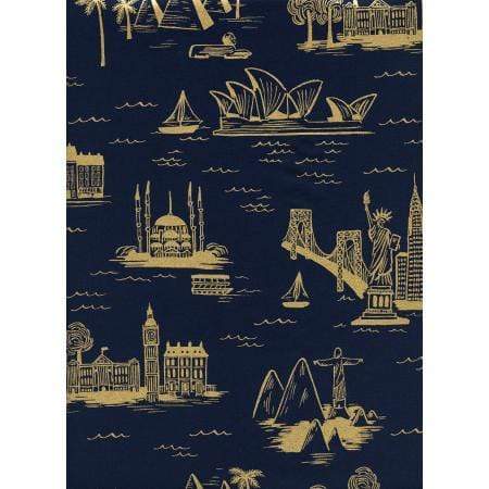 Lawn ~ City Toile in Navy and Metallic ~ Les Fleurs by Rifle Paper Co.