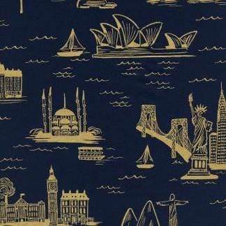 Lawn ~ City Toile in Navy and Metallic ~ Les Fleurs by Rifle Paper Co.