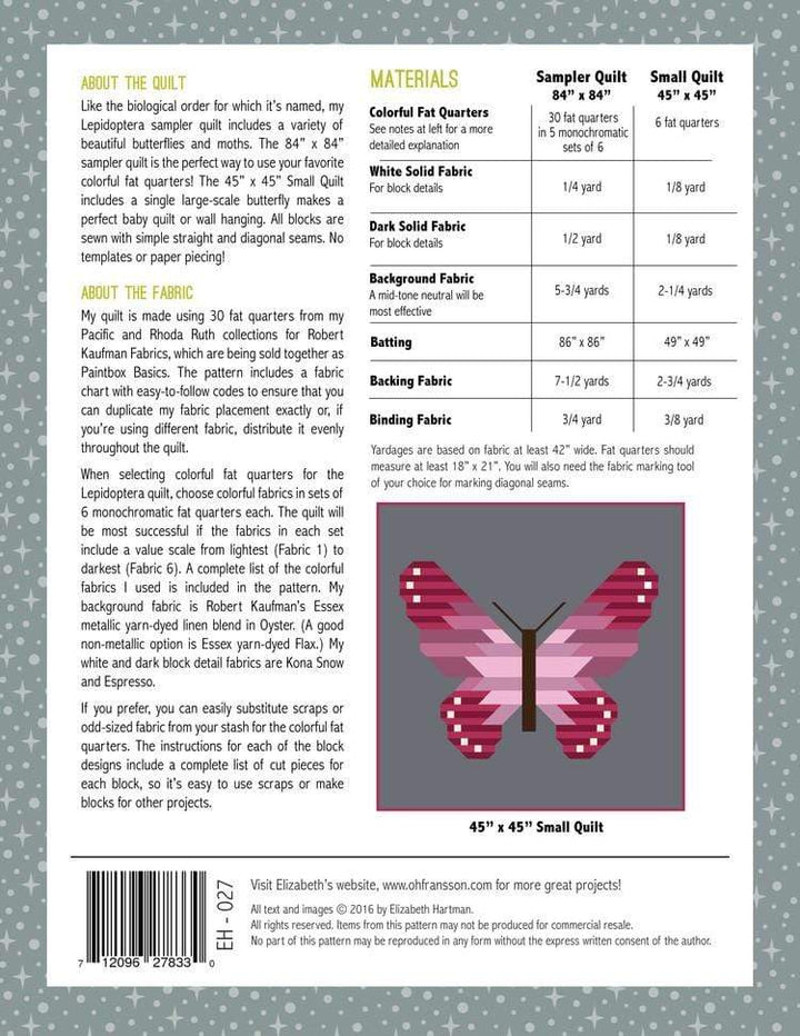 Lepidoptera, Elizabeth Hartman, Quilt Pattern