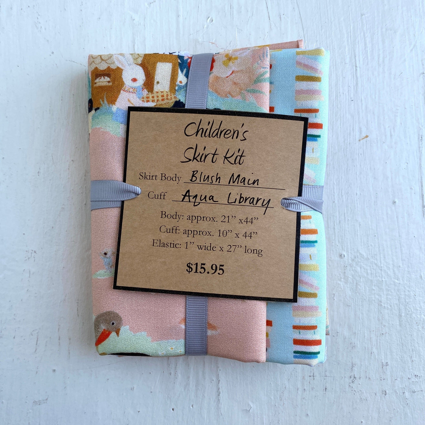 Littlest Family's Big Day - Child's Skirt Kit - Blush Main with Aqua Library Cuff