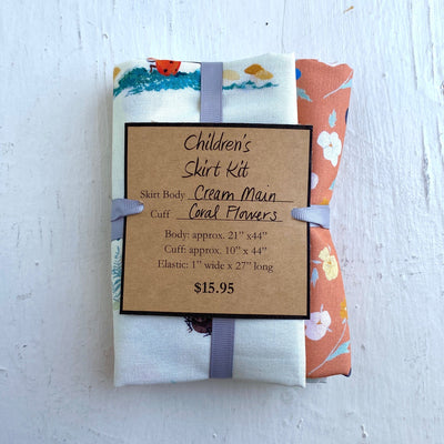 Littlest Family's Big Day - Child's Skirt Kit - Cream Main with Coral Flowers Cuff
