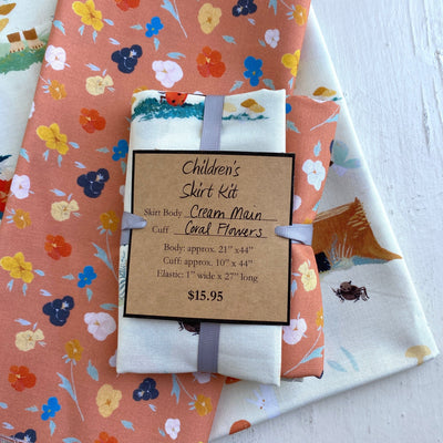 Littlest Family's Big Day - Child's Skirt Kit - Cream Main with Coral Flowers Cuff