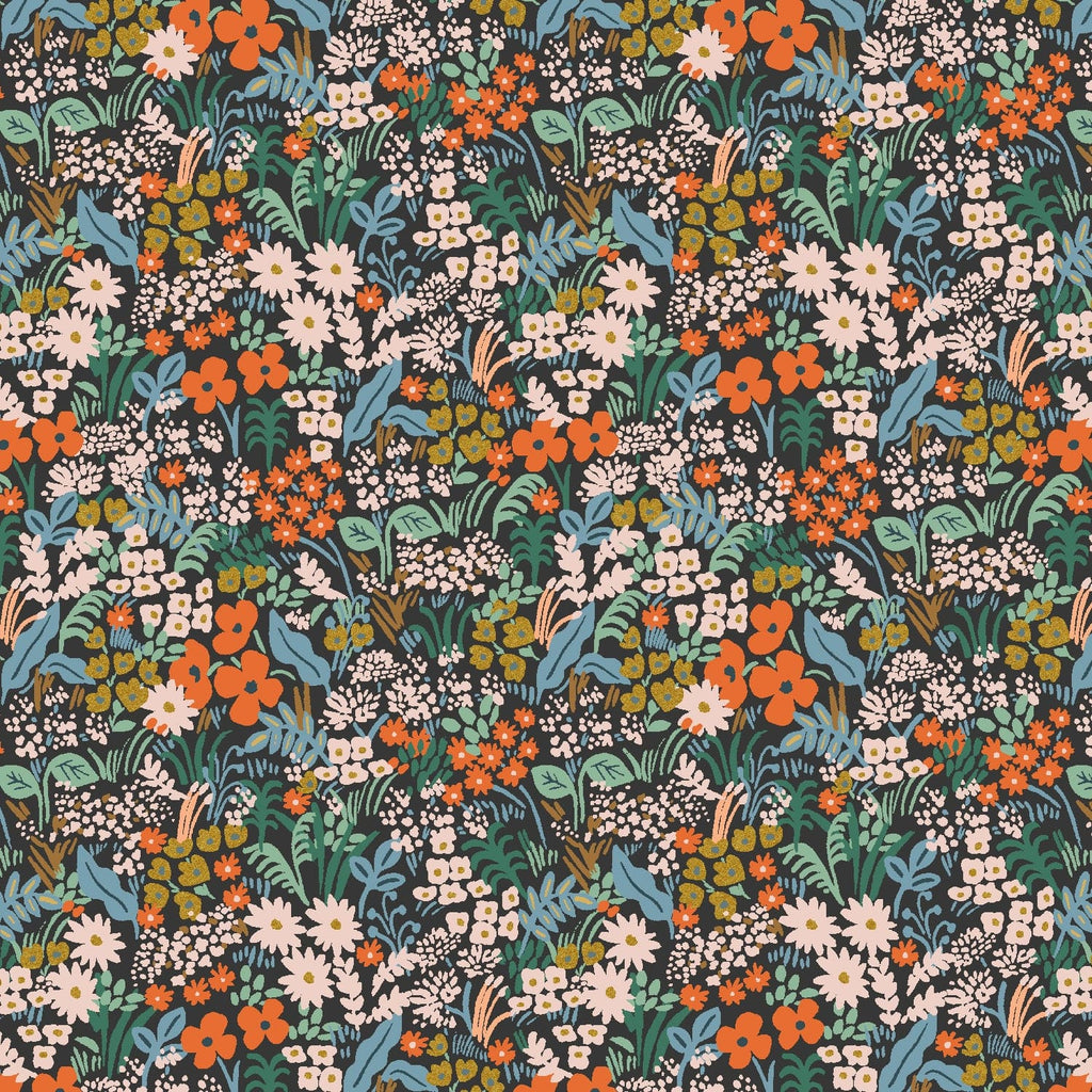 Rifle Paper Co. Bon Voyage Meadow Black Metallic - Cotton + Steel - PER QUARTER METRE
